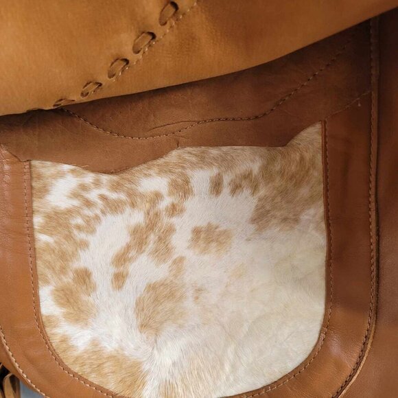Handmade leather and cow hide bag with Turquoise stone, made by Sweet Smoke Bags - Picture 6 of 15